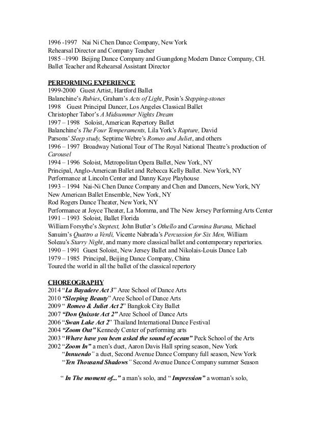 ballet dancer resume