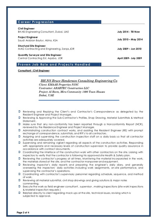 sample civil engineer resume