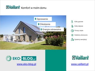 Chłodzenie
Ogrzewanie
Energia odnawialna
Kotły gazowe
Kotły olejowe
Pompy ciepła
Kolektory słoneczne
Systemy wentylacji
www.eko-blog.pl www.vaillant.pl
 