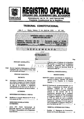 Sentencia del Tribunal Constitucional sobre reforma a Constitución del Ecuador  1998 