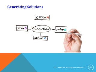 Generating Solutions
12I T I - S y s t e m s D e v e l o p m e n t I n t a k e 3 7
 