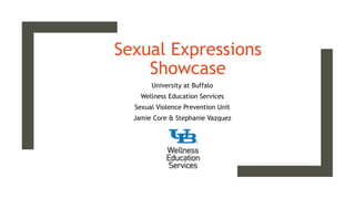 Sexual Expressions
Showcase
University at Buffalo
Wellness Education Services
Sexual Violence Prevention Unit
Jamie Core & Stephanie Vazquez
 