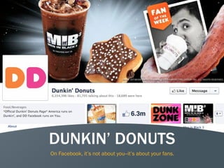 22
DUNKIN’ DONUTS
On Facebook, it’s not about you--it’s about your fans.
 