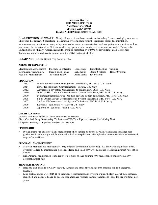 electronics technician resume samples
