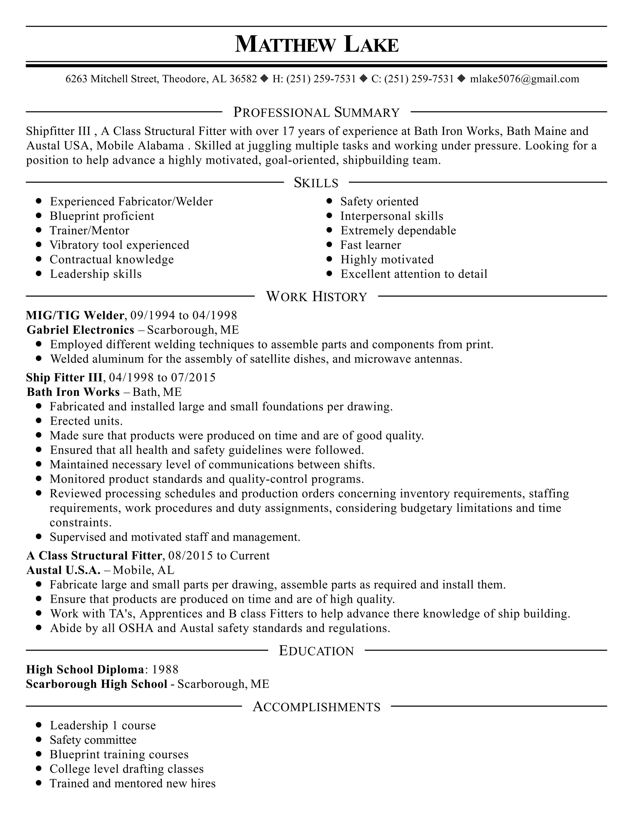 Matthew Lake Resume 1(1) updated | PDF | Manufacturing Industry ...