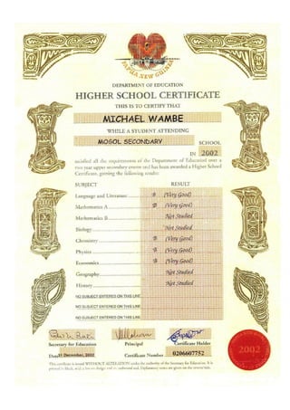Upper Secondary (Grade 12) Certificate