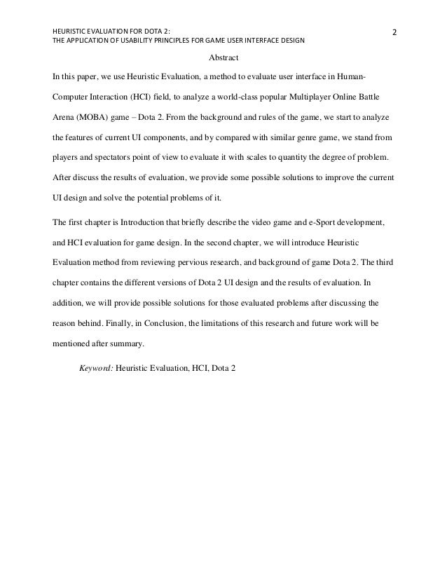Heuristic Evaluation For Dota 2 The Application Of Usability