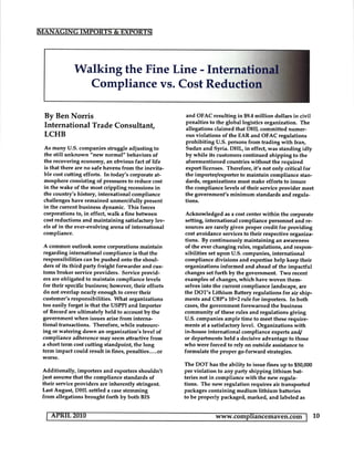 Walking the Fine Line - Int'l Compliance vs. Cost Reduction (2010)