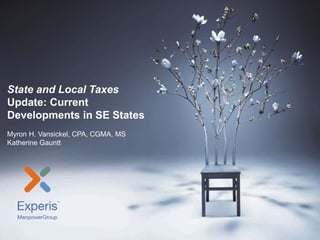 State and Local Taxes
Unclaimed Property &
Credits and Incentives
Alice M Nolen, Esq
Raquel M. Mazarin, Esq.
State and Local Taxes
Update: Current
Developments in SE States
Myron H. Vansickel, CPA, CGMA, MS
Katherine Gauntt
 