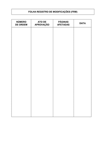 FOLHA REGISTRO DE MODIFICAÇÕES (FRM)
NÚMERO
DE ORDEM
ATO DE
APROVAÇÃO
PÁGINAS
AFETADAS
DATA
 