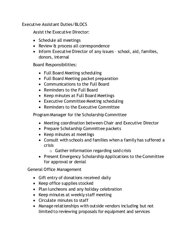 Executive Assistant Responsibilities