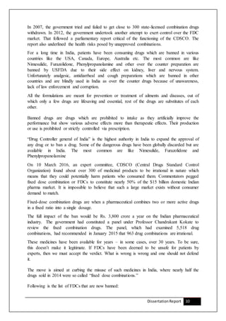 Dissertation Report on Banned FDC drugs in India on 10th March | DOCX