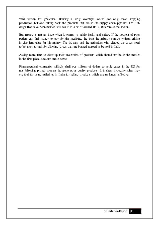 Dissertation report pharmaceutical industry