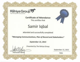 Managing Communications Certificate of Completion