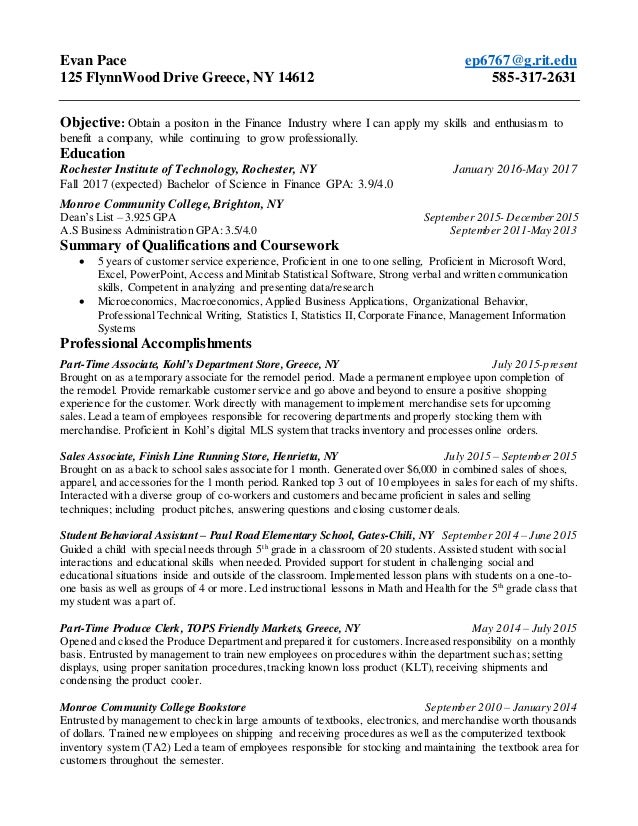 finance major resumes