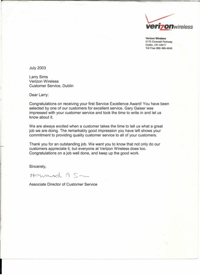 Performance Acknowledgement Letter from Upper Management 