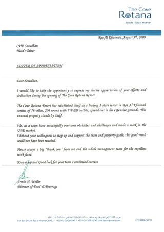 Appreacation letter