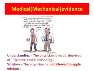Medical(Mechanical)evidence




Understanding - The physician is made deprived
of “Science based reasoning .
Wisdom – The ...