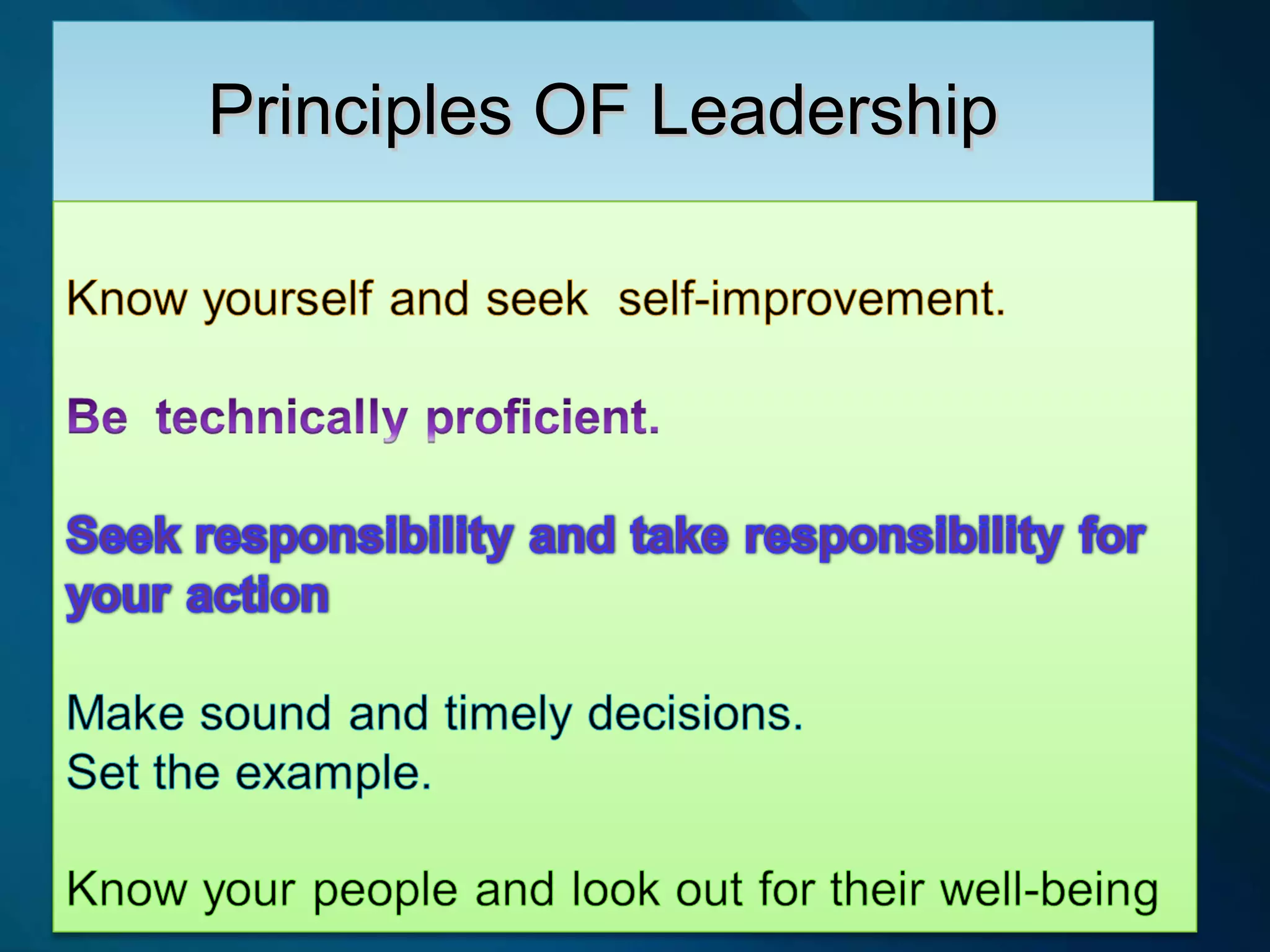 Principles OF LeadershipPrinciples OF LeadershipPrinciples OF LeadershipPrinciples OF Leadership
 