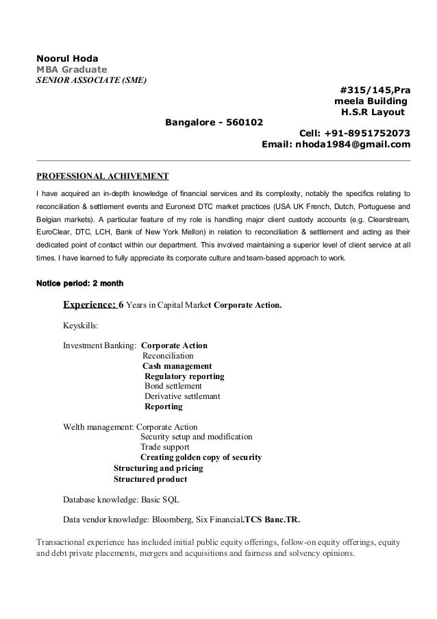 Action corporate resume