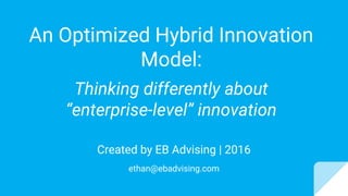 An Optimized Hybrid Innovation
Model:
Thinking differently about
“enterprise-level” innovation
Created by EB Advising | 2016
ethan@ebadvising.com
 