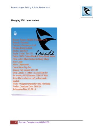 Research Paper Setting & Point Review 2014
17 Product DevelopmentGMM260
Hangtag With Information
 