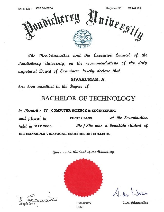BTech Degree certificate BTech Degree certificate