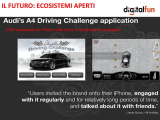 IL FUTURO: ECOSISTEMI APERTI


 370K downloads su iPhone nelle prime 2 settimane di campagna



                                      E
 