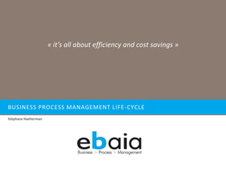 « it’s all about efficiency and cost savings »




BUSINESS PROCESS MANAGEMENT LIFE -CYCLE
Stéphane Haelterman
 