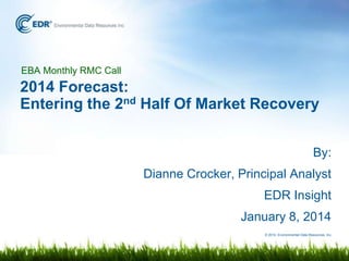 EBA Monthly RMC Call

2014 Forecast:
Entering the 2nd Half Of Market Recovery
By:
Dianne Crocker, Principal Analyst
EDR Insight
January 8, 2014
© 2014 Environmental Data Resources, Inc.

 