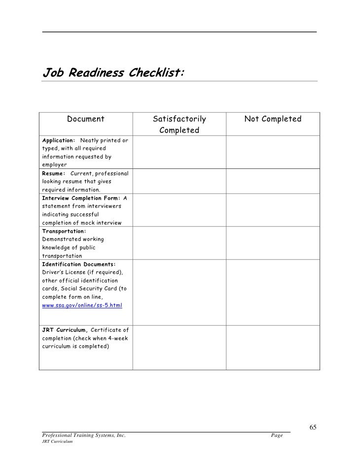 work readiness checklist