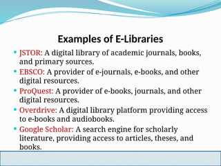 E- barary And E learning | E- library education | PPTX