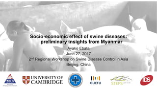 Socio-economic effect of swine diseases:
preliminary insights from Myanmar
Ayako Ebata
June 27, 2017
2nd Regional Workshop on Swine Disease Control in Asia
Beijing, China
 