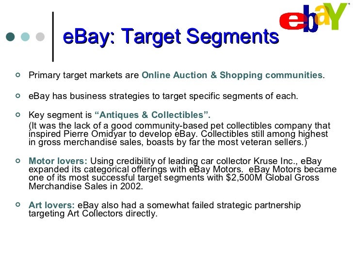 ebay target market A target market segment strategy is an essential plan of action for any organization to adopt essentially, the strategy outlines your business's plans for reaching its intended customers it takes into account consumer demand, your company's response to that demand and its plan of action for delivering high-quality. ebay target market A target market segment strategy is an essential plan of action for any organization to adopt essentially, the strategy outlines your business's plans for reaching its intended customers it takes into account consumer demand, your company's response to that demand and its plan of action for delivering high-quality.