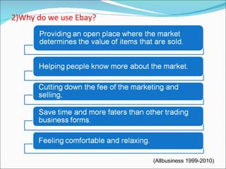 2)Why do we use Ebay? (Allbusiness 1999-2010) 
