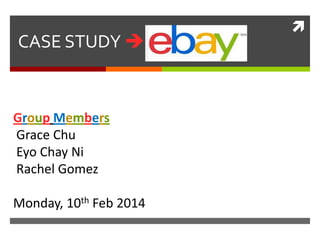 CASE STUDY 

Group Members
Grace Chu
Eyo Chay Ni
Rachel Gomez
Monday, 10th Feb 2014



 