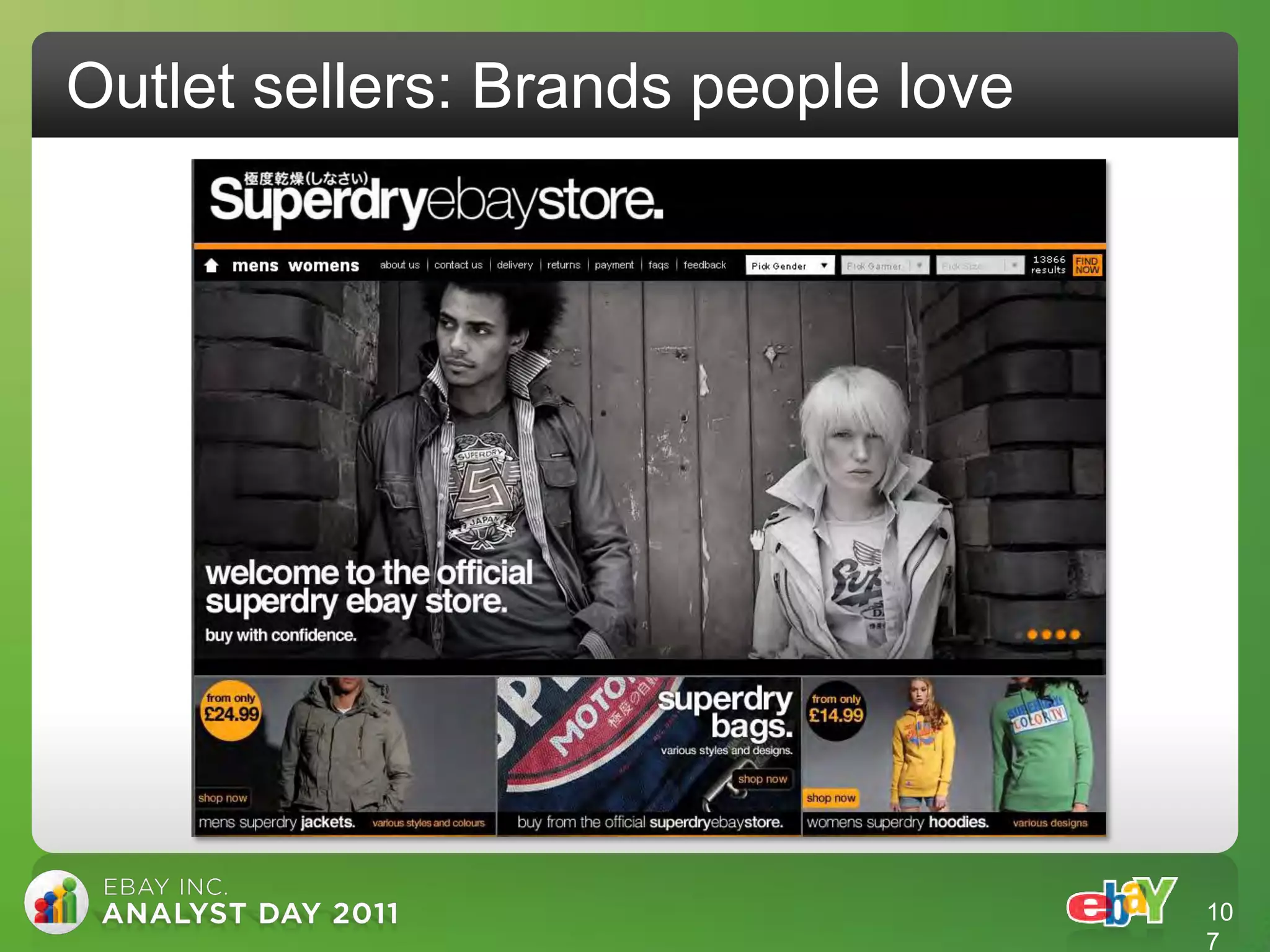 Outlet sellers: Brands people love




                                     10
                                     7
 