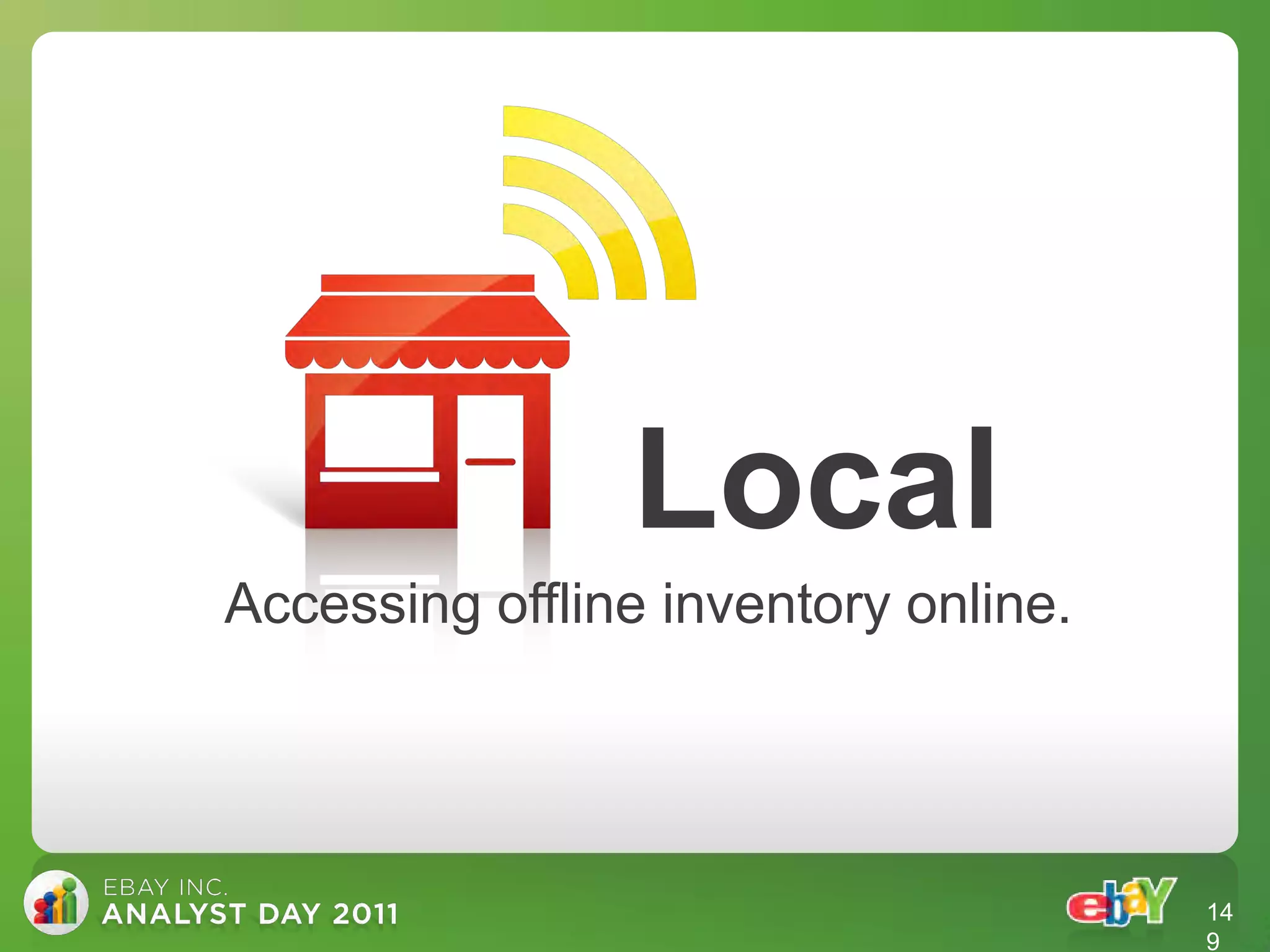 Local
Accessing offline inventory online.




                                      14
                                      9
 