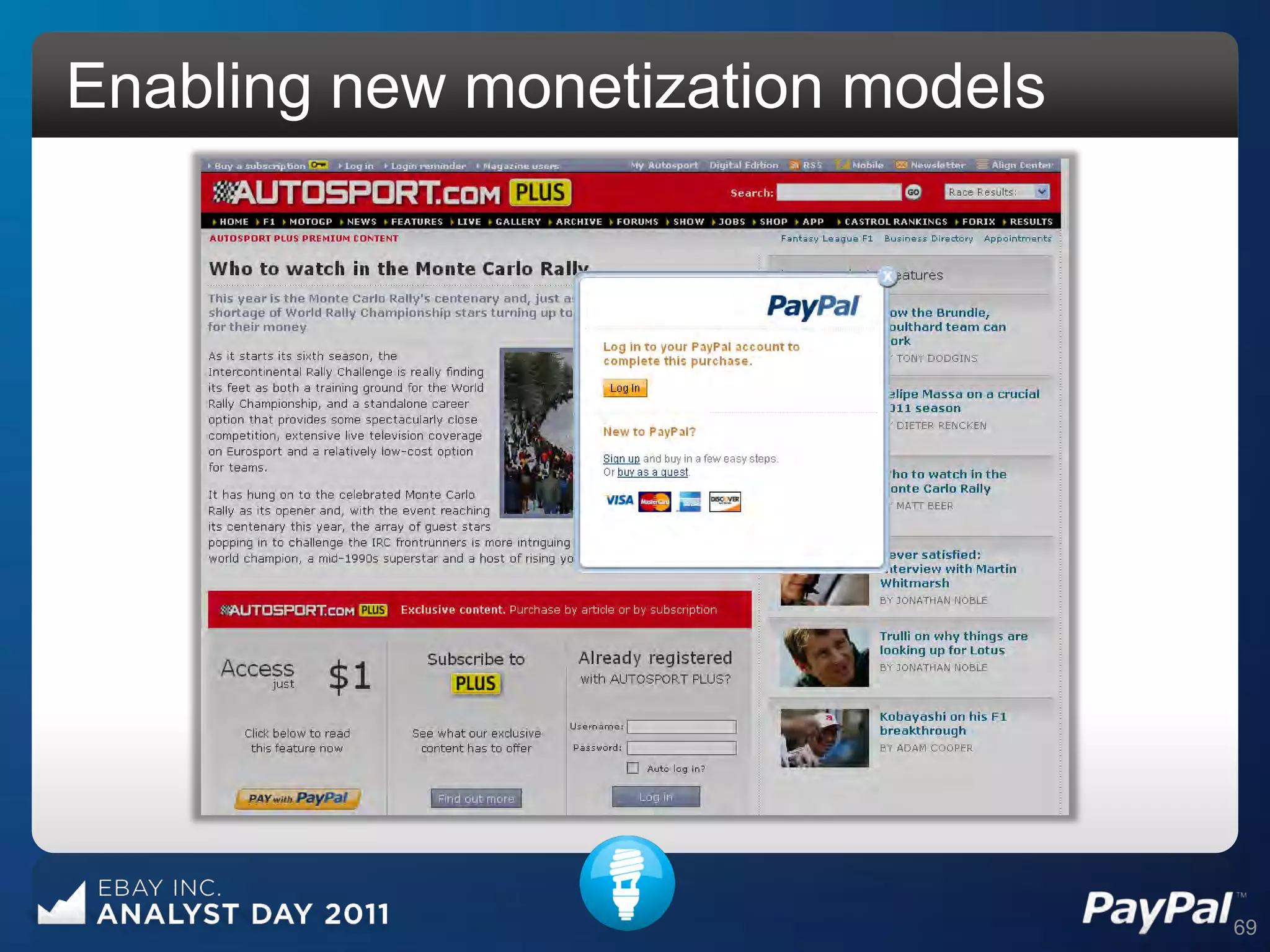 Enabling new monetization models




                                   69
 
