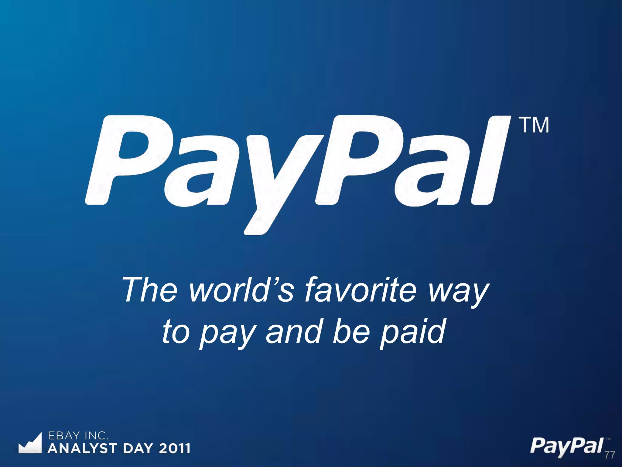 The world’s favorite way
  to pay and be paid


                           77
 