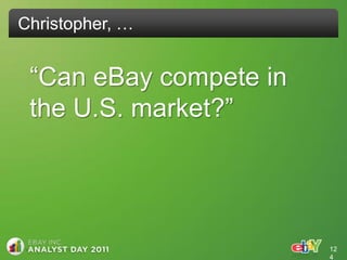 Christopher, …


 “Can eBay compete in
 the U.S. market?”




                        12
                        4
 