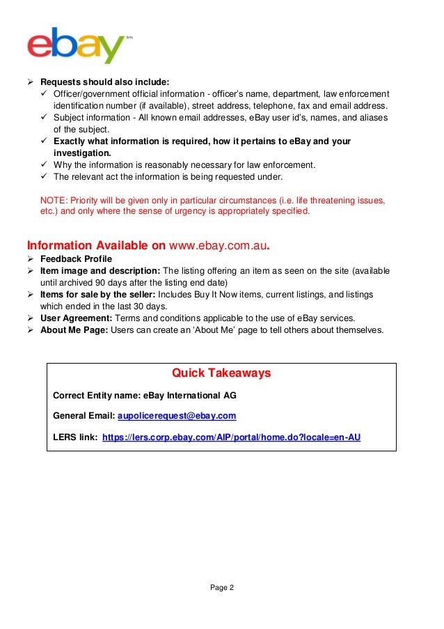 ebay Australia Law Enforcement Guide