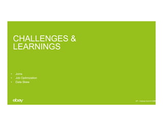 CHALLENGES &
LEARNINGS
• Joins
• Job Optimization
• Data Skew
25EP – Hadoop Summit 2015
 