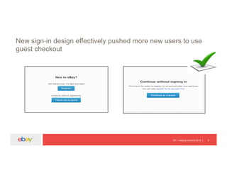 New sign-in design effectively pushed more new users to use
guest checkout
9EP – Hadoop Summit 2015
 