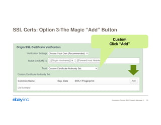 SSL Certs: Option 3-The Magic “Add” Button 
Custom 
Click “Add” 
Increasing Control With Property Manager 23 
 