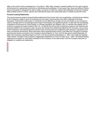 Ebay News 2001 7 19 Earnings