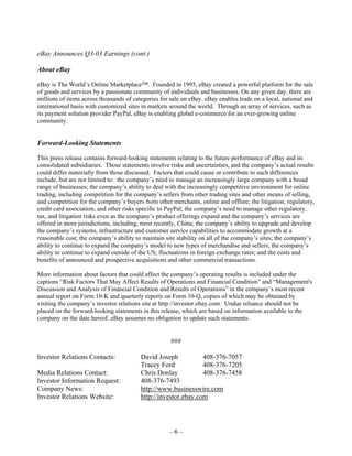 Ebay News 2003 10 16 Earnings