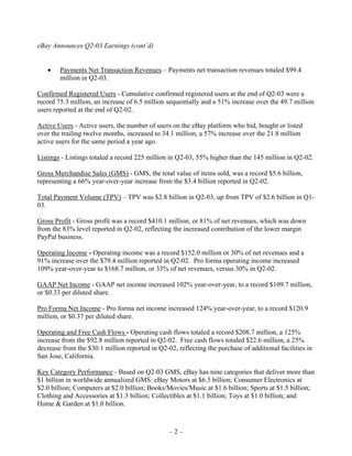 Ebay News 2003 7 24 Earnings