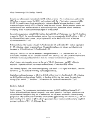 Ebay News 2003 7 24 Earnings