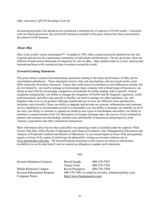 Ebay News 2003 7 24 Earnings